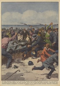 Een gigantische octopus, tentoongesteld in een tank op een strand bij Toulon, greep