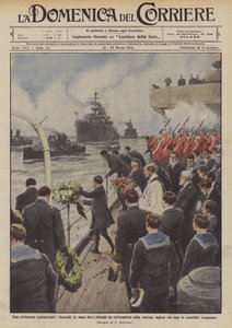 Een ontroerende ceremonie, begrafenis op zee waar een Engelse onderzeeër zonk