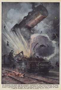 Een exploderende locomotief door Achille Beltrame