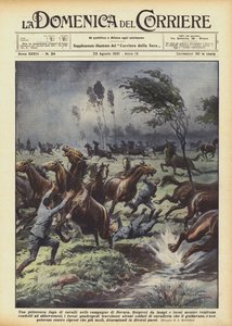 Een schilderachtige vlucht van paarden op het platteland van Novara door Achille Beltrame