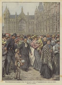 Een vreemde processie in Londen, de vrouwen van de werklozen gaan naar het Parlement om door de ministers te worden ontvangen