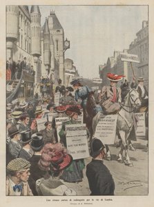 Een vreemde optocht van suffragettes door de straten van Londen