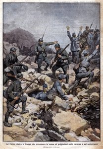 Eerste Wereldoorlog: Italiaanse front op het Carso-plateau (Trentino) en gevangenen in de ondergrond. 