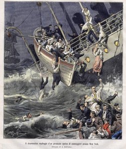 Schipbreuk van de Larchmont boot bij New York in februari 1907