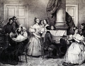 Familieconcert met piano, door Achille Deveria (1800-1857), gravure, Frankrijk door Achille Devéria