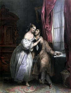 Verliefde geliefden - door Achille Deveria, lithografie door Achille Devéria