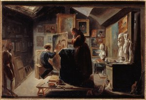 Houding van het model, circa 1838 (olieverf op papier op doek) door Achille Devéria