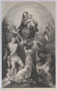 De Madonna van Sint Sebastiaan, met de Maagd en Kind, omringd door engelen, kijkend..., 1847 door Achille Désiré Lefèvre