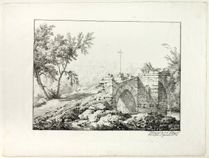 Landschap met brug door Achille Etna Michallon