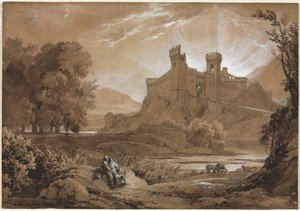 Landschap met Kasteel en Herders door Achille Etna Michallon