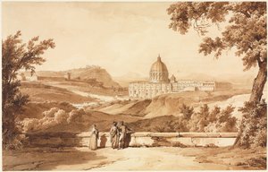 Uitzicht op de Sint-Pietersbasiliek, Rome door Achille Etna Michallon