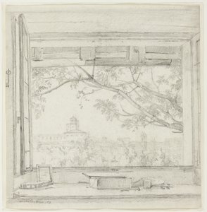 Uitzicht op de Villa Medici en Sta Trinità dei Monti vanuit Ingres