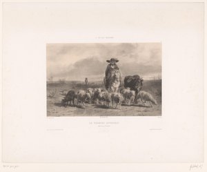 Boer met rund en schapen uit de Auvergne door Achille Isidore Gilbert