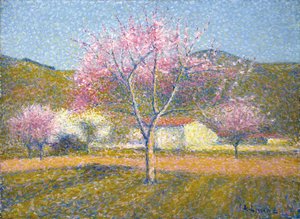 Een Boomgaard in de Lente (Appelbomen in Bloei) door Achille Lauge