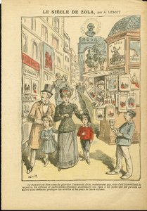 Illustratie van Achille Lemot (1846-1909) in Le Pelerin, 03/05/08 - De eeuw van Zola - Religie Geloof, Familie, Pornografie, Krantenkiosken, Katholiek Katholicisme, Rue steeg - Zola Emile