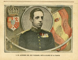 Illustratie van Achille Lemot in Le Pelerin, 04/06/05 - Zijne Majesteit Alfonso XIII, Koning van Spanje, Geëerde Gast van Frankrijk - Spanje, Monarchie, Vlaggen, Buitenlandse Soeverein - Alfonso XIII door Achille Lemot