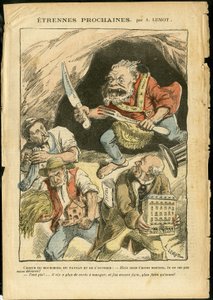 Illustratie van Achille Lemot (1846-1909) in Le Pelerin, 07/01/06 - Volgende vreemdeling - Landbouw, Collectivisme, Socialisme - Arbeider, Boeren, Boeren - Oger/eten/slikken, Animalisatie door Achille Lemot