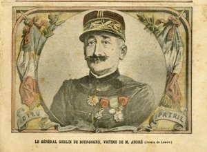 Illustratie van Achille Lemot in Le Pelerin, 27/03/04 - Generaal Geslin van Bourgondië, slachtoffer van de heer Andre - Leger, Kaartzaak - Andre Louis, Generaal, Jules Henri Geslin van Bourgondië door Achille Lemot