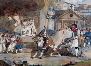 Slager, door Achille Pinelli, aquareltekening, Italië
