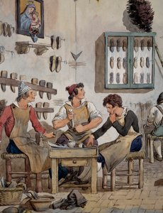 Interieur van een schoenmakerij door Achille Pinelli