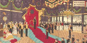 Uitzicht op de uitgifte van de staatsgrondwet in de staatskamer van..., 2 maart 1889 Meiji 22