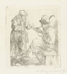 Rokende man door Adalbertus Engelsmet (signed by artist)