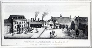 Noordaanzicht van Arundel House in Londen, geëtst door Wenceslaus Hollar in 1646 en gepubliceerd in 1792 door Adam Alexius Bierling