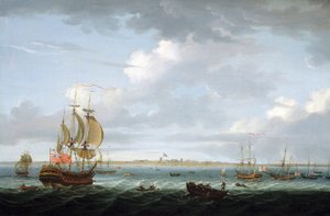 Navigatie voor de kust van Madras, India, met een beschrijving van de haven en de stad en de Britse vlag die wappert over Fort Saint George door Adam Callander