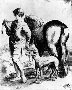Jongen met een paard en twee honden, c.1597-1610 door Adam Elsheimer