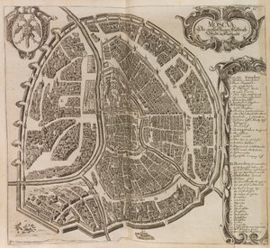 Kaart van Moskou. Uit: Vermehrte Newe Beschreibung der Muscowitischen, 1656 door Adam Olearius