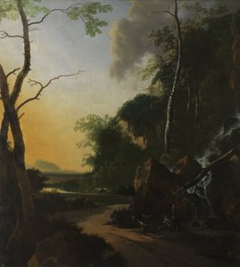 Italianiserend landschap met krabvissers door Adam Pynacker