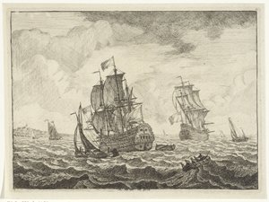 Zeegezicht met twee driemasters