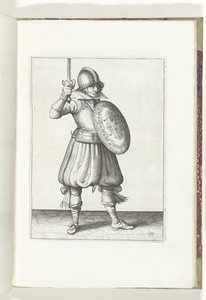 De exercitie met schild en spies: de soldaat presenteert zijn rapier met de hand niet hoger dan zijn gezicht (nr. 19), 1618