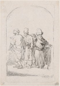Groep van vier staande mannen in oosterse kleding door Adam von Bartsch