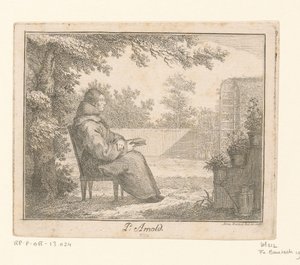 Portret van Arnoldus a Sancta Clara met een boek in een tuin door Adam von Bartsch