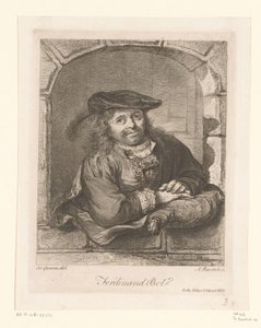 Portret van Ferdinand Bol in een venster door Adam von Bartsch