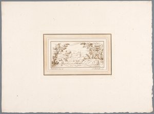 Rivierlandschap met de muur van een vesting door Adam von Bartsch