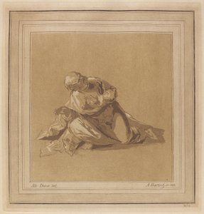 Een hurkende apostel (Sint Pieter) door Adam von Bartsch, after a drawing formerly attributed to Albrecht Dürer