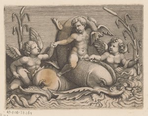Drie putti met dolfijnen