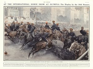 Optreden van de 18e Huzaren op de Internationale Paardenshow in Olympia, Londen, 1914