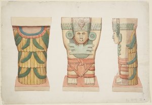 Kariatide uit de buitenkamer, Tempel A, balspelbaan, Chichen Itza door Adela Breton