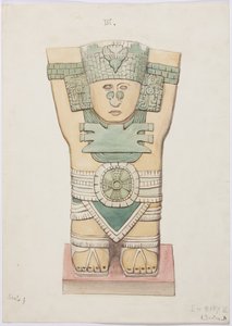Kariatide uit de buitenkamer, Tempel A, balspelbaan, Chichen Itza, Mexico