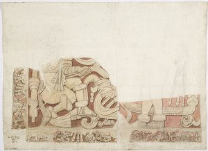 Deel van een altaar in de Bovenste Tempel van de Jaguars, Tempel E, Chichen Itza, Mexico