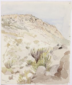 Resten van de vestingmuren op een heuveltop in Mitla, Oaxaca