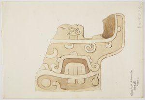 Ruïnes/stenen reliëfs bij de tempel in Uxmal, Mexico Afbeelding van een deel van stenen gravure (aquarel)