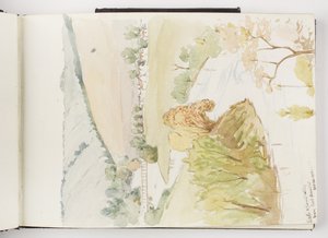 Schetsboek van inkt- en grafiettekeningen en aquarellen
