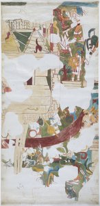 Aquarel op linnenachtig papier, overtrek van een muurschildering van een gewelf in een grote kamer in Casa de Monjas, Chichen Itza, Mexico door Adela Breton