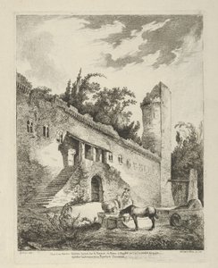 Gezicht op een oud kasteel gelegen op de weg van Rome naar Napels uit Differentes vue... door Adélaide Allou