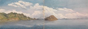 Taboga, Baai van Panama - Eilanden van Perico, heuvel over Panama enz. in de verte, maart 1850