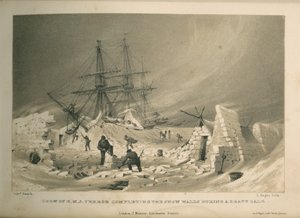 Bemanning van de H.M.S. Terror voltooit de sneeuwmuren tijdens een zware storm door Admiral William Henry Smyth